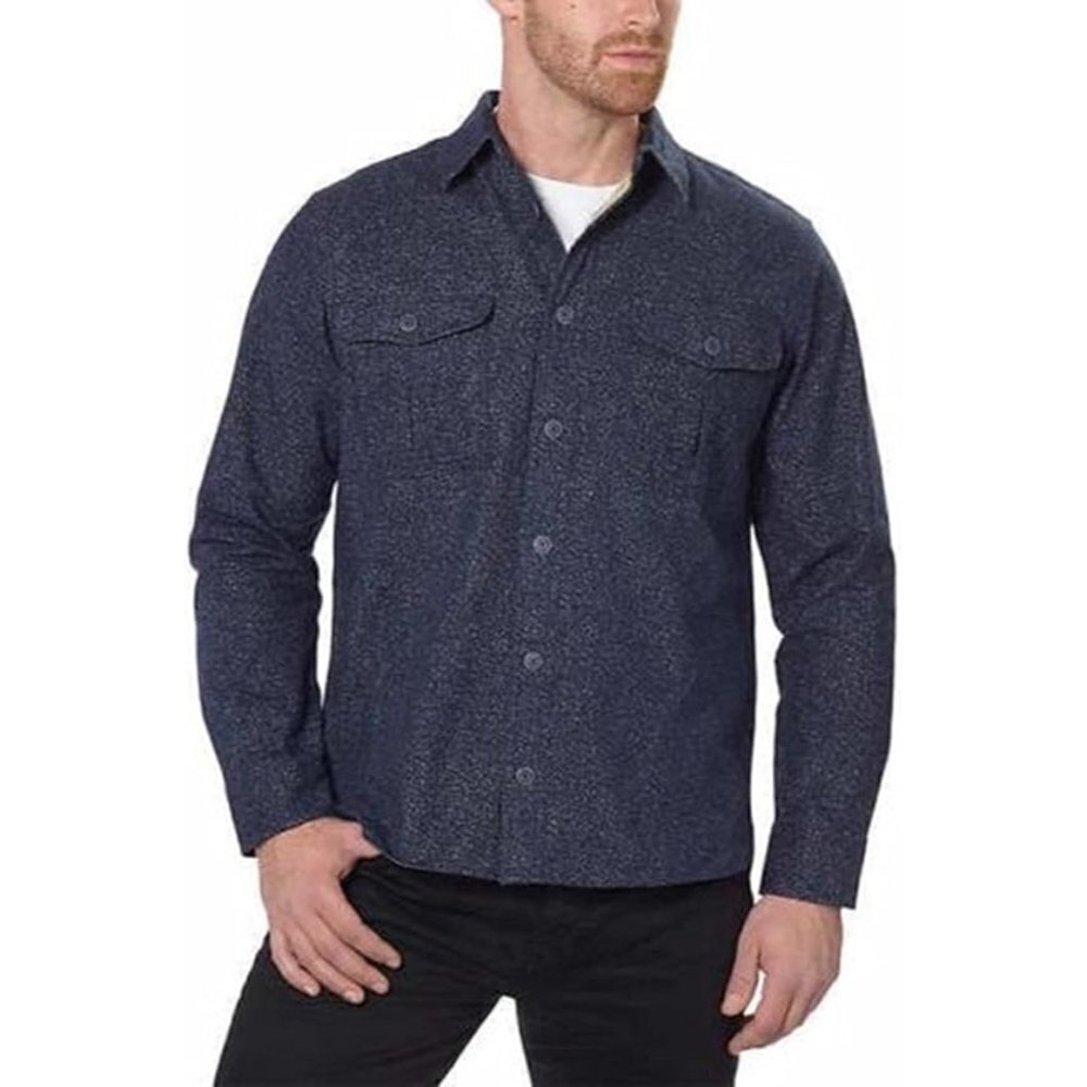 Freedom Foundry Men's Medium Navy Heather Flannel Shirt Button Up Casual Classic